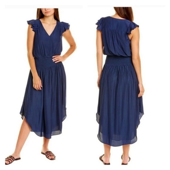 Ramy Brook Yassi Navy blue smock waist gorgeous dress Sz Small Petite - Picture 1 of 8